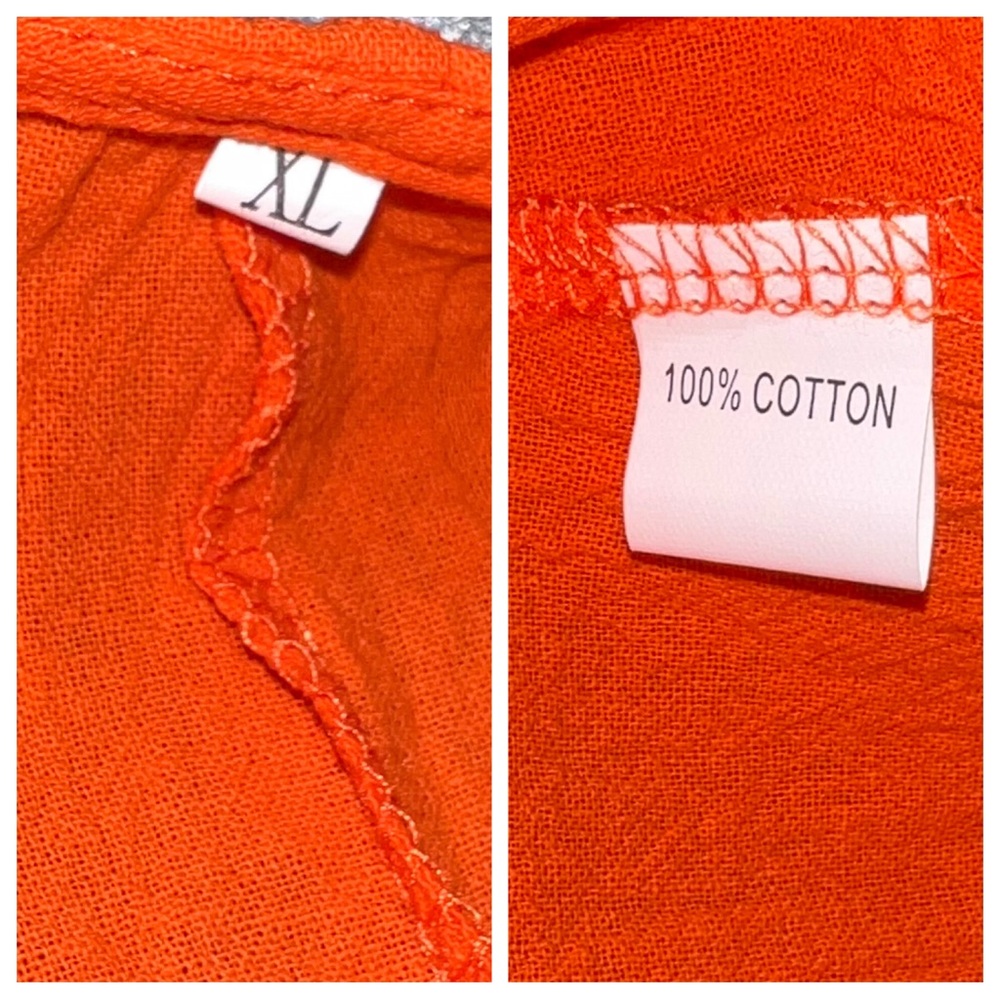 Final Sale! Orange Crinkle Cotton Dress with Lace Trim - Picture 6 of 8